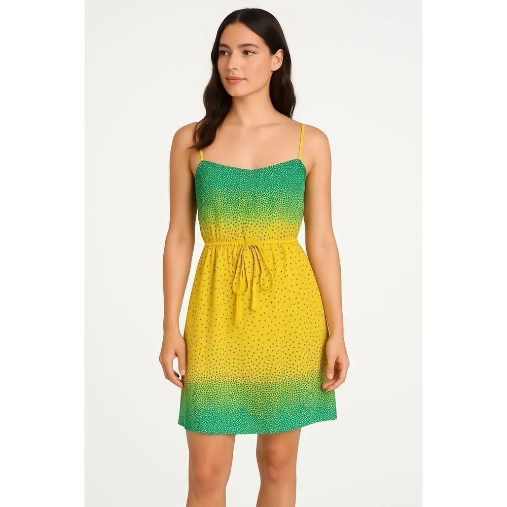 Flying Tomato Yellow Green Gradient Polka Dot Spaghetti Strap Sundress Womens M